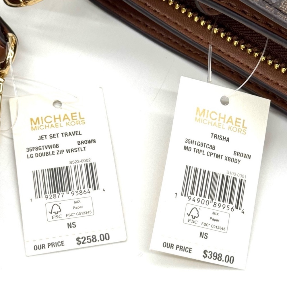 Michael Kors Trisha MD Triple Compartment Bag & Double Zip Wallet Set Brown - Picture 13 of 13